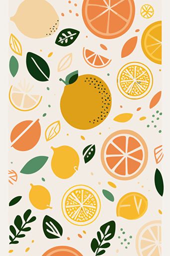 a lemon and orange pattern on a white background, in the style of muted whimsy, painted illustrations, muted colours, y2k aesthetic, grocery art, wallpaper, use of paper vector linces