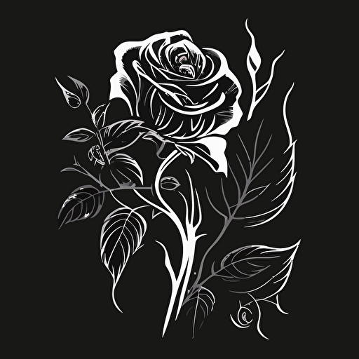 black and white logo, flat vector, style of atalanta fugiens, of a rose