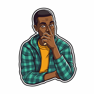 Stickers, vector art, gta 5 style, a black guy with a joint in mouth, holds his hand to his mouth as if whispering, full-length