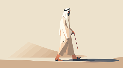 Qatari Man walking, muted colors, vector style illustration 2D