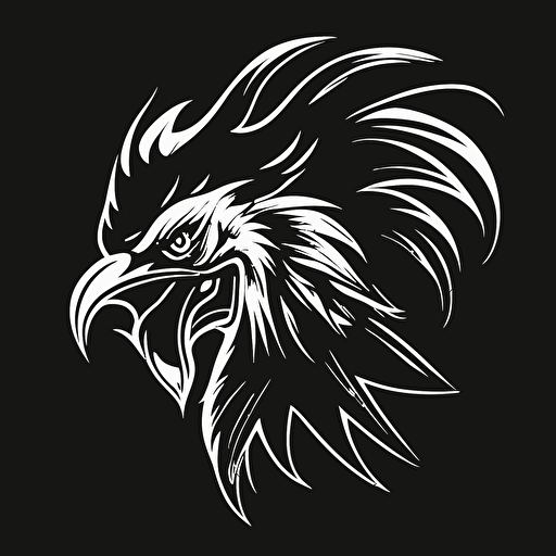rooster logo, angry rooster, vector, black and white, flat