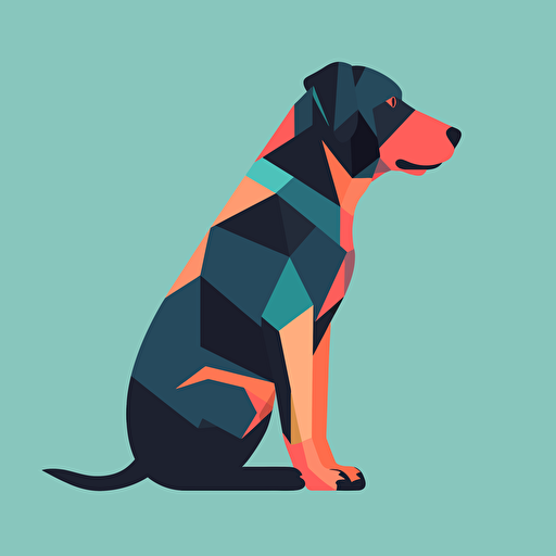 vector art, a single dog sitting illustration, simple shapes, minimalist, printmaking, vibrant colors, flat background that is one color