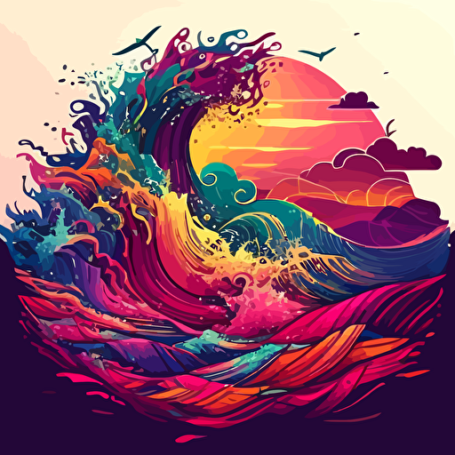 sea, wave, vector, colorfull