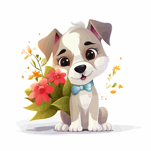 pet with flowers, detailed, cartoon style, 2d clipart vector, creative and imaginative, hd, white background