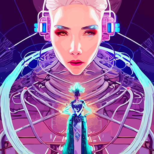 high quality high detailed portrait snow queen cyberpunk character futuristic world tristan eaton victo ngai artgerm rhads ross draws hyperrealism intricate detailed cables wires connectors led alphonse mucha pastel colors vintage artstation vector 8 k