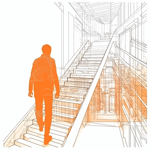 2D vector step in minimalism cyberpunk style and in orange colors. Background white