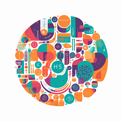 flat modern vector image of learning a language, complemenatry colours, bright orange and purple and teal, high resolution, white background, rounded edges, detailed