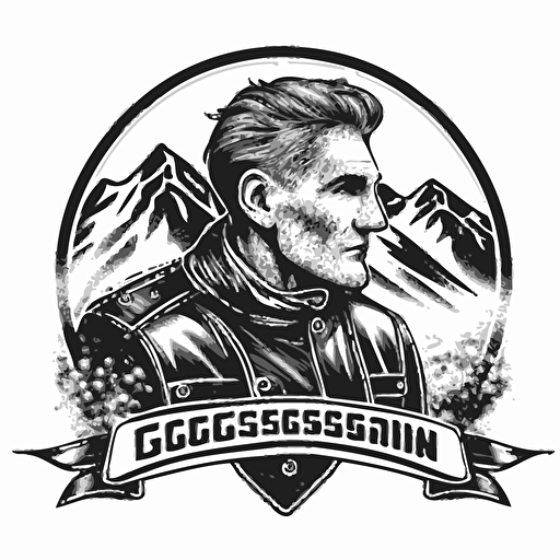 grossglockner logo with motorcycle driver, vector, black and white