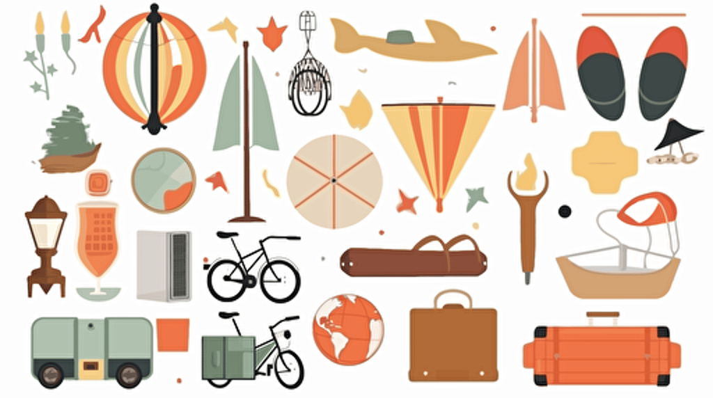 travel elements set, white background, vector