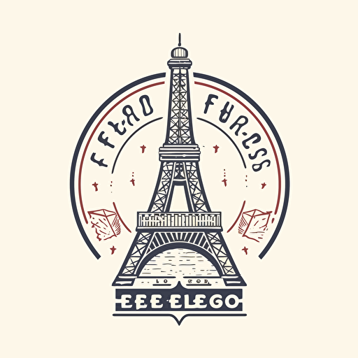 a minimalistic logo for French Stamps Co, combining a stylized Eiffel Tower and a stamp, flat vector