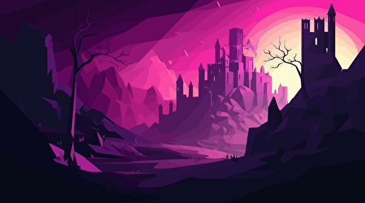 abstract medieval backround, low poly, vector, knights,, castle, purple, video game, epic journey