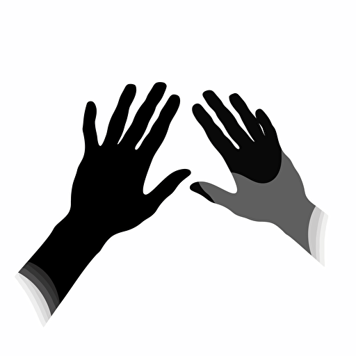 Create a silhouette of a pair of helping hands,top view,vector,cartoon style,black,white background