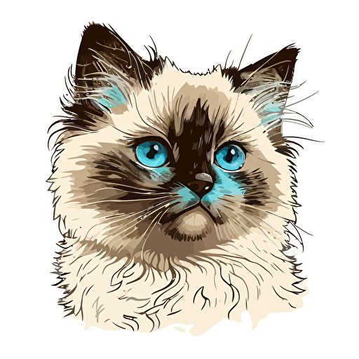 cute ragdoll kitten head vector,comic style, white background