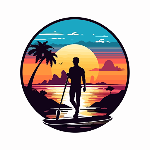 sup board, sea, summer, gta vice city style, vector logo