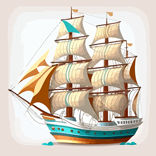 flat vector illustration of a wooden sailing ship on a white background