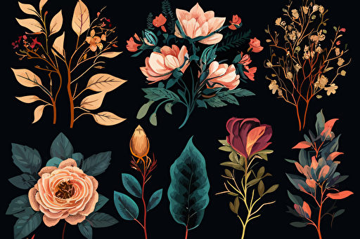 a collection or large floral vector artwork