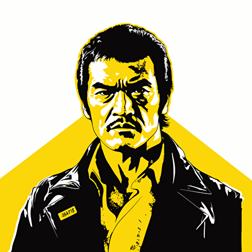 sonny chiba from kill bill vector illustration, gta style, thick outline, isolated on white background