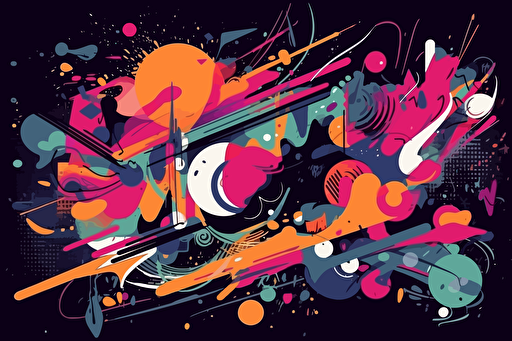 beautiful graffiti art with black stroke, drawing the universe, vector art, flat colors, pastel colors, minimalistic,