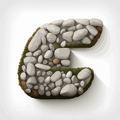 the letter E made from large river rock, vector, white background