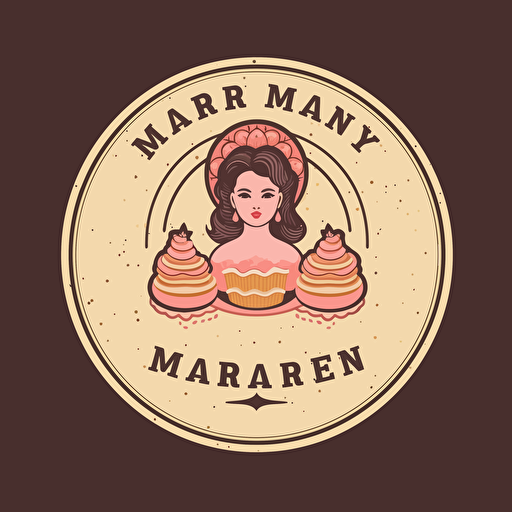 Create a modern logo with three vector cakes, the center cupcake with a mother and two daughters all in a circular frame. do it with gold, old pink and black colors, with letters around it that say mariamy cakes and desserts