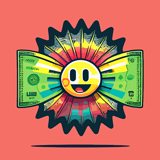 a cute and colourful cartoon that is a dollar bill, flat vector, vibrant