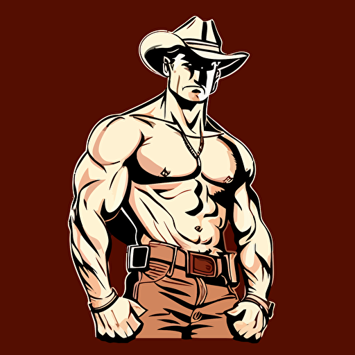 handsome, cowboy, standing, muscular, in the style of tom of finaland cartoon, single color, vector image