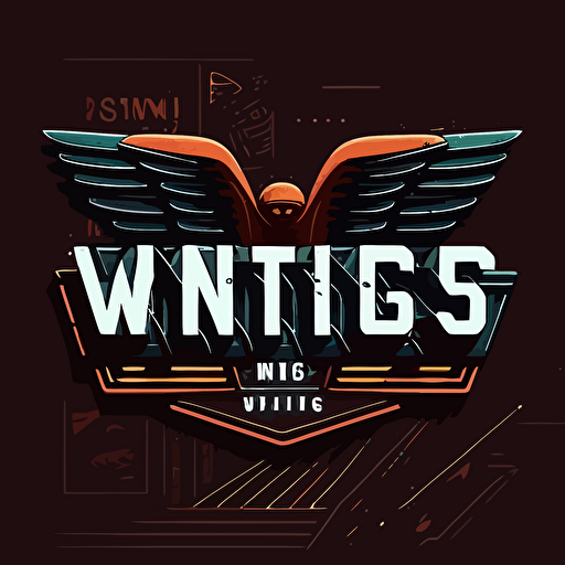 a logo for a retro-futuristic sports bar called "Wings" which must have the text "wings". It should be retrograde vector image with blade runner themes.