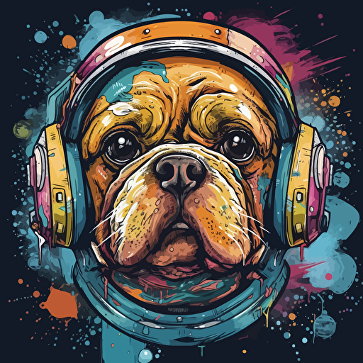 vector art ready to print colourful graffiti illustration of dog in space ,face only, symmetrical, vibrant color, hip hop, high detail