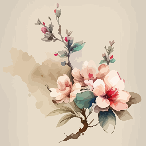 watercolor chinese flower in vector form and it will be soft color with white backgruond