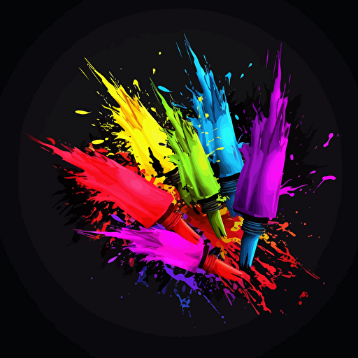 very bright pen and ink fourishes vector style, neon color