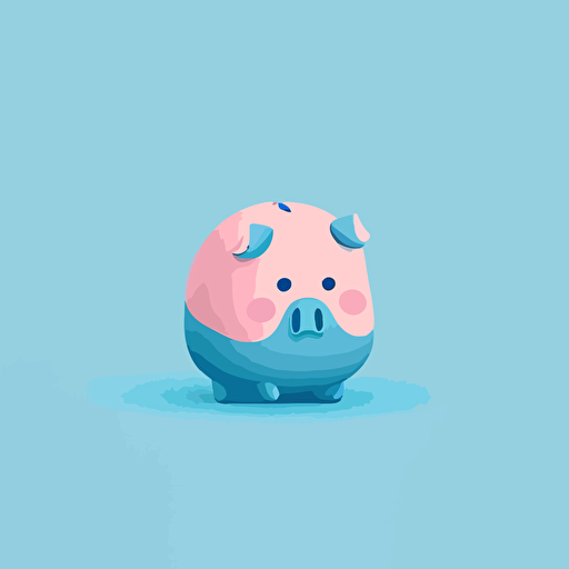 cute flat vector of worried blue piggy bank on pale pink background