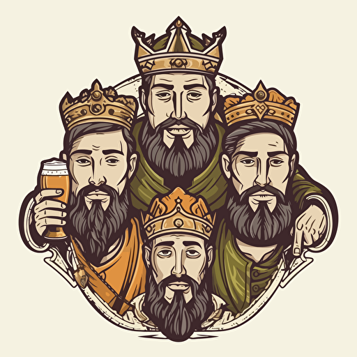 sports team vector logo comprising three kings holding beers