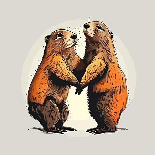 vector of two marmots on their hind legs hugging each other