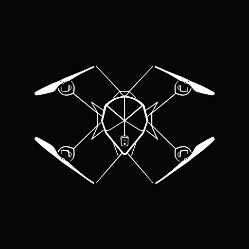 minimalist vector logo of a UAV drone, top view, from above, black and white