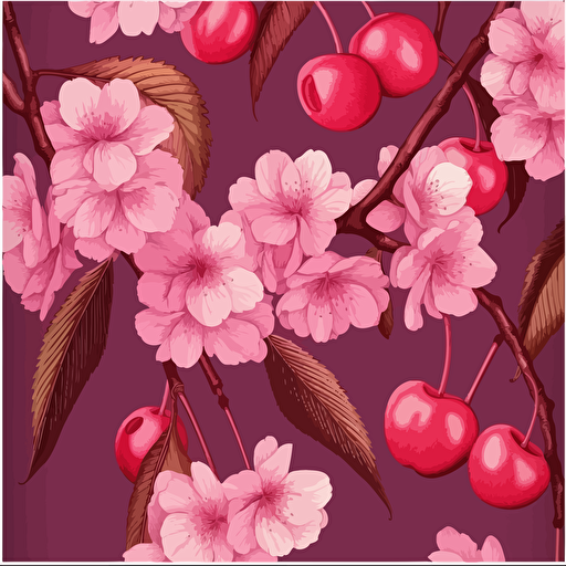 Peruvian cherry illustration, epic composition, 2d vector, pinks, seamless pattern