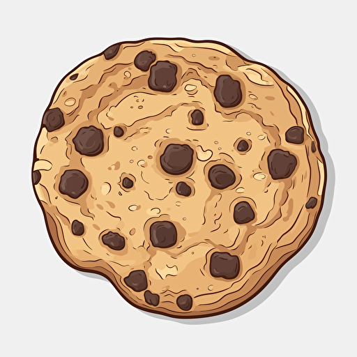 a chocolate chip cookie, flat texture anime style, 2D, premium vector art, white background, adobe illustration tracing, svg, die-cut sticker