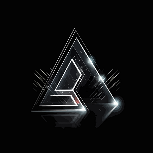 futuristic iconic logo of a triangular prism hit by a ray of light, white vector, on black background