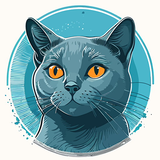 cat pet shop logo, Russian Blue, round face, smiling, big round eyes, lovely cute cat, cirble background, vector art style