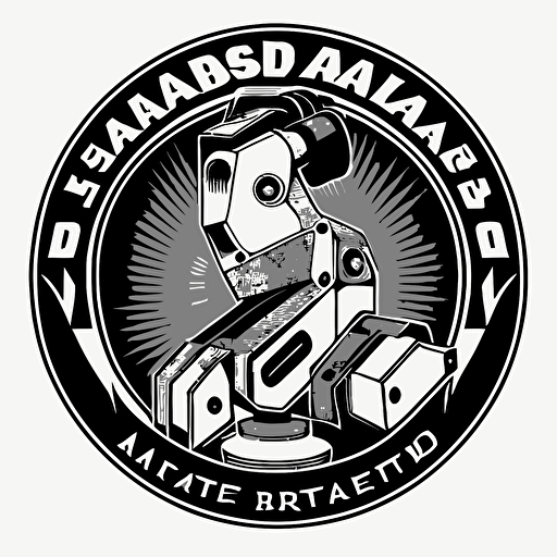 black and white vector art logo for a modern robotic tradesbot