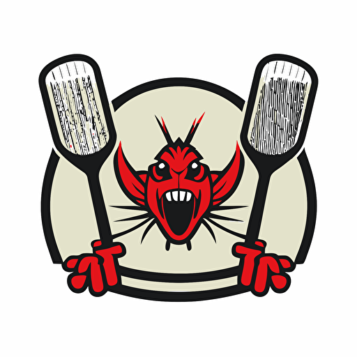 a sports mascot logo of a red lobstah with paddle ping pong, simple, vector