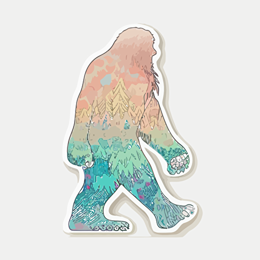 Big Foot, Sticker, Cute, Pastel, Digital Art, Contour, Vector, White Background, Detailed