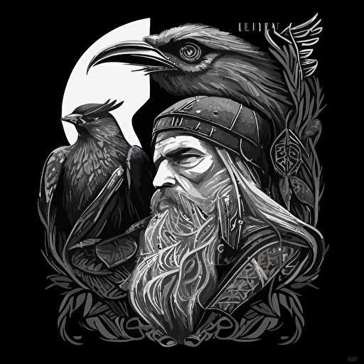 odin with a raven, blackwork, vector, artistic, detailed