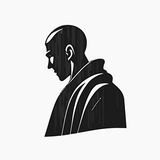 black and white vector logo of a minimalistic monk for a modern, futuristic, simple tech company