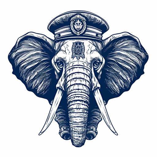 vector drawing navy elephant with nazar inside, traditional style white background and vectorel drawing