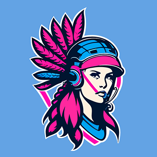 a mascot logo for a girls softball team, using blue and pink, simple, vector