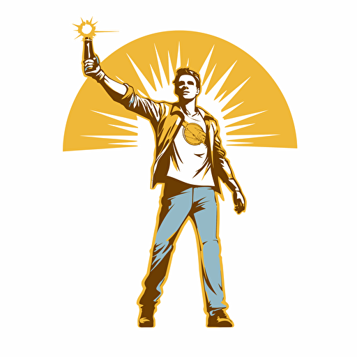 2d vector icon. Soccer ultra supporter holding a golden flare. Transparent background