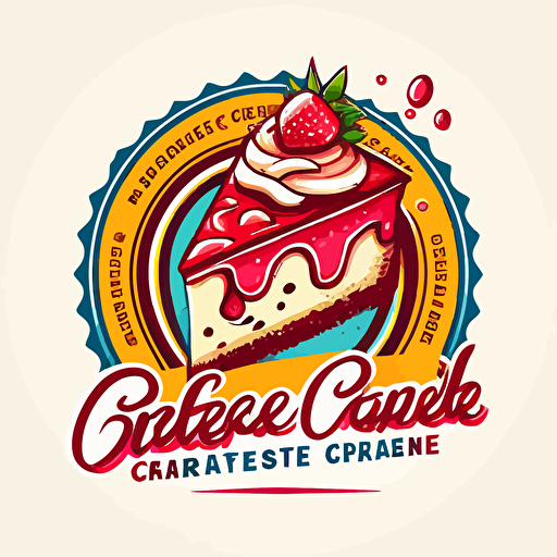strawberry cheesecake bakery logo, vibrant colors, cupcake behind the cheesecake slice, cheesecake slice in front, octane drain, best image quality, vector image, maximum details, white background, 2D illustration logo
