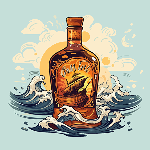 an open bottle of rum, cartoon, vector style
