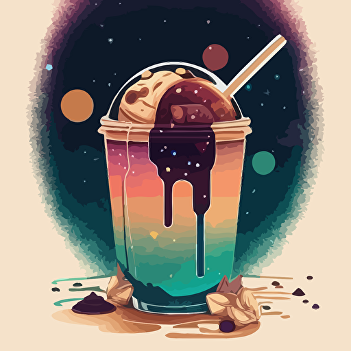 colorful vector art, boba tea, galaxy as background