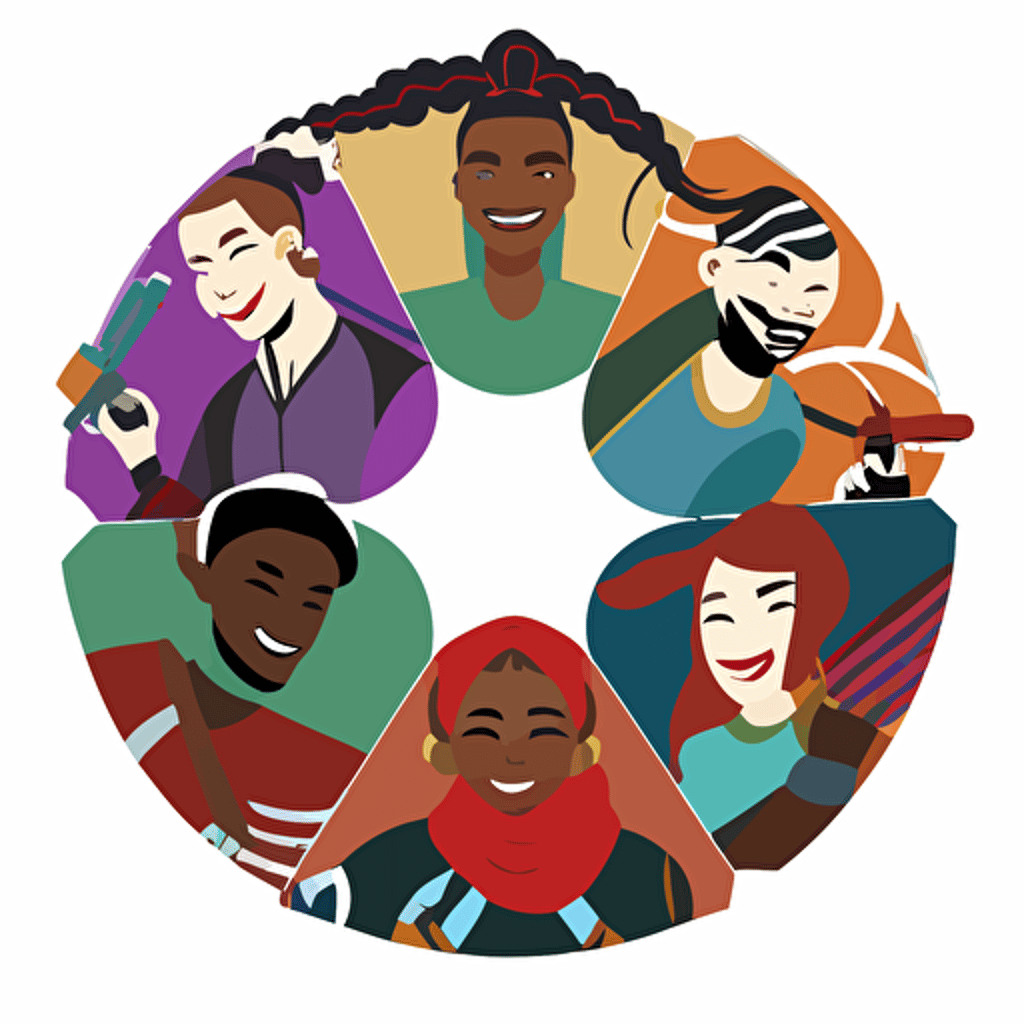 a vector logo showing 5 people of multiple races and cultures being supportive